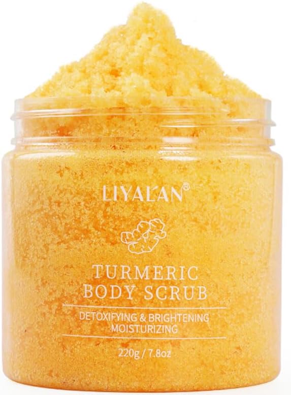 Liyalan Turmeric Body Scrub Moisturizing and Exfoliating Body, Face, Hand, Foot Scrub,Nourishes Skin,Deep Cleansing 7.8oz