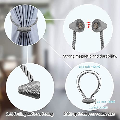 image for Hion Magnetic Curtain Tiebacks Grey 2pcs, Curtain Tiebacks Buckles Hol