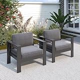 Solaste Patio Furniture Metal Armchair,2 PCS All-Weather Aluminum Garden Outdoor Contemporary Sofa Chair with Cushions, Grey