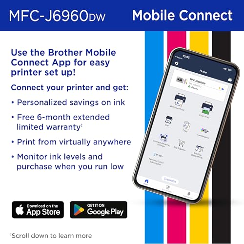 Brother INKvestment 6960 Wireless Color Inkjet All-in-One Printer with 11”x17” Capabilities and 3.5” Color Touchscreen | Includes Refresh Subscription Trial(1) (MFC-J6960DW)