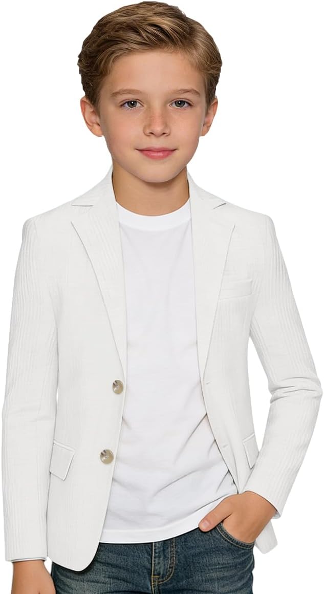 Boy's Blazer Casual Seersucker Sport Coats for Kids Summer Beach Wedding Jacket for Boys School Uniform Outfit