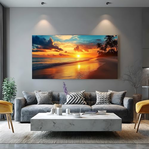 Grand tableau decoration murale tropical océan pour salon chic