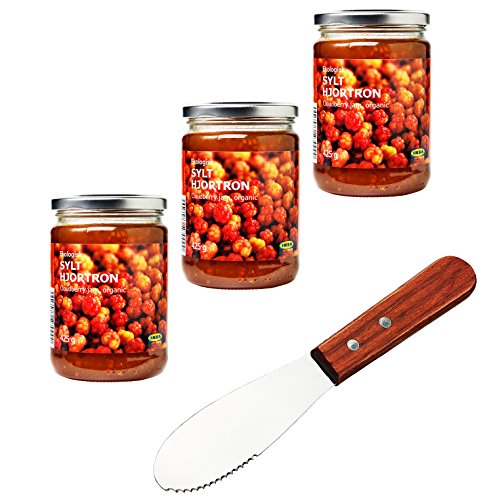 IKEA Sylt Hjortron Cloudberry Organic Jam Bundle - Includes Signature Home Kitchen Spreader Knife - Pack of 3 Jams - For Toast, Waffles, English Muffins, Pancakes, And More