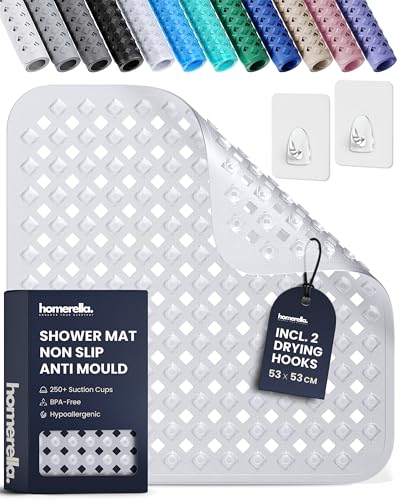 Homerella Non-Slip Shower Mat 53x53 cm - Shower Tray Insert Transparent