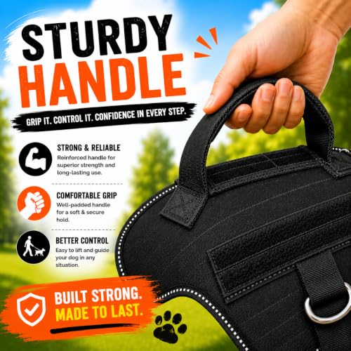 Image of Customized Tactical Dog Harness with Leash | Dog Training Belt with Name | Adjustable Size for Large Dogs | Recommended for 25-40 Kg Pet (Black, L)
