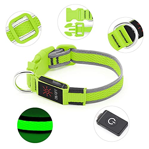Bseen Led Dog Collar Light- Usb Rechargeable Light Up Dog Collars, Adjustable Mesh Reflective Puppy Collars For Night Dog Walking (Neon Green- Small- Collar) #TOP3