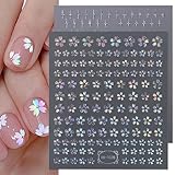 Flower Nail Art Stickers Decals Sliver Gold CheeryBlossom Nail Stickers 3D Laser Star Floral Spring Nail Art Decoration Supplies Adhesive Sliders Cherry Blossom Manicure Decals for Women Girls 6PCS