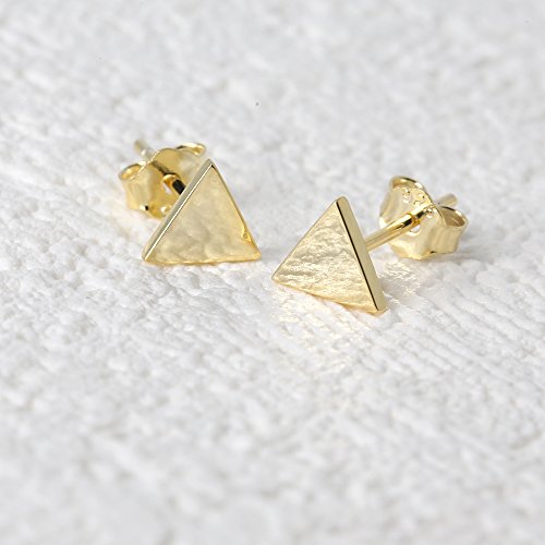 Womens Sterling Silver Delta Triangle Studs Push-Back Earrings In Sterling Silver 14K Yellow Gold Finish #TOP4