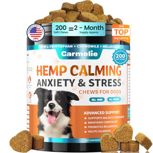 Hemp Calming Chews for Dogs Advanced Dog Calming Treats for Dogs Anxiety Relief with Melatonin Chamomile Valerian Root- Loud Noise Fireworks Thunder Stress & Sleep- 200 Chews- Chicken Flavor