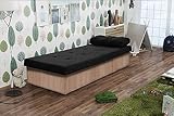 KIER FURNITURE Berta BIS Schlafsofa – Einzelbett – Bett Mit Matratze – Gästebett Klappbar – Bonell-federsystem – Polyurethanschaum – Ziernähte – 190x80x38cm – Sonoma Eiche + Stoff Schwarz