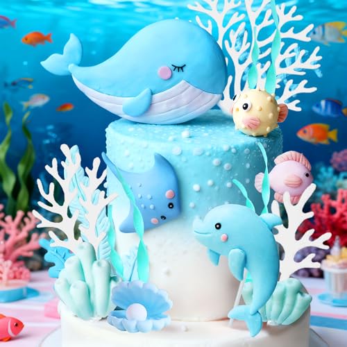 decorations sous la mer pour gâteaux danniversaire cadeaux de fête océaniques pour baby shower et fête danniversaire thème océan bleu