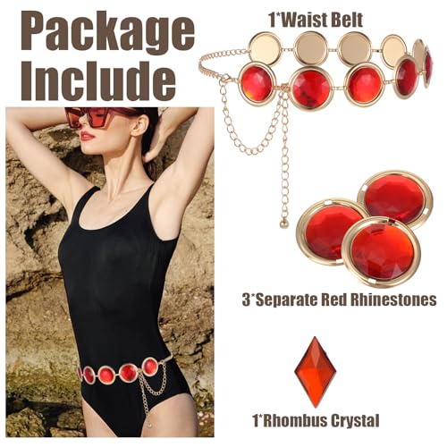 Red Gem Chain Belt Anime Cosplay Stone Waist Belt Rhinestone Costume Waist Chain with Red Gems Adjustable Link Belts for Women Halloween Cosplay Accessories3