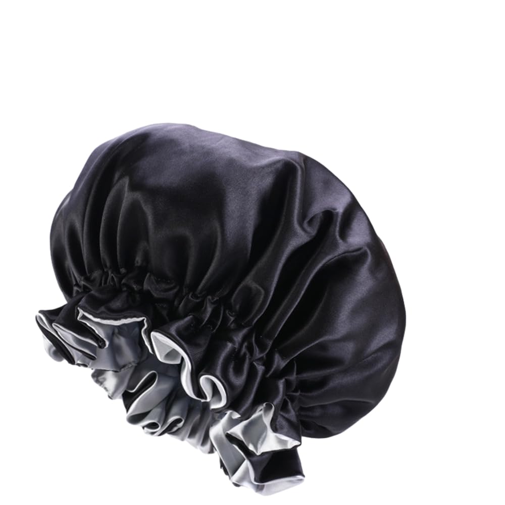 BaronHong Satin Hair Sleep Cap for Curly,Voluminous,or Straight Hair | Prevents Frizz,Dryness,Knots,Hair Breakage(Black,M)