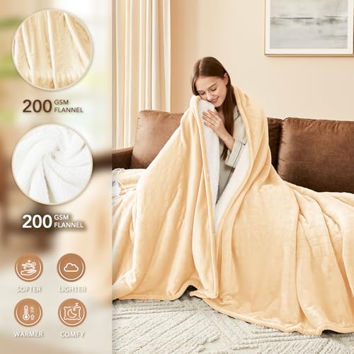Image of Homemate Electric Heated Blanket Full Size - 72 inchx84 inch Heated Bed Blanket Throw with 10 Heating Levels 8 Hours Auto Off Fast Heating Over-Heat Protection-Ultra Soft Flannel ETL Certified, Beige
