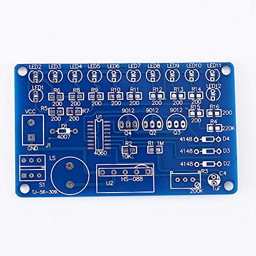 Front view of the blue Printed Circuit Board (PCB) with component labels and outlines.