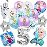 19 PCS Frozen Party Balloons Frozen Themed Birthday Party Foil Balloons Latex Balloons Frozen party Decoration For 5th birthday party(Sliver-5th)