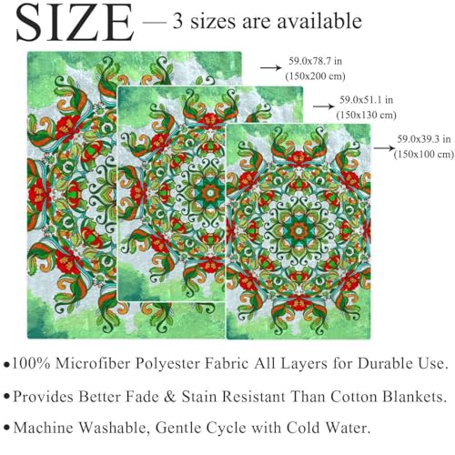 Couverture microfibre chaude douce motif mandala vert jeté de canapé 150x130