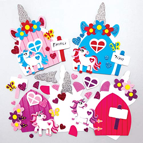 Baker Ross AX667 Einhorn-Feentür-Kits, 4 Stück, kreative Kunst und Handwerk für Kinder zum Geschichtenerzählen, Basteln und Erstellen