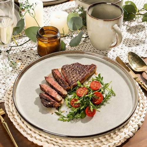 Image of GBHOME Dinnerware Sets for 8, 24 Pieces Stoneware Plates and Bowls Sets, Scratch Resistant Dishes, Dishwasher & Microwave Safe, Reactive Glaze