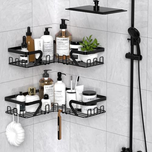 Kegii Corner Shower Caddy, Shower Corner Shelf, Bathroom Storage No Drilling, Adhesive Shampoo Organiser Rack, Bathroom Shelves Storage, Black Shower Accessories - Cosy Home Interiors Kegii Corner Shower Caddy, Shower Corner Shelf, Bathroom Storage No Drilling, Adhesive Shampoo Organiser Rack, Bathroom Shelves Storage, Black Shower Accessories - Image 2