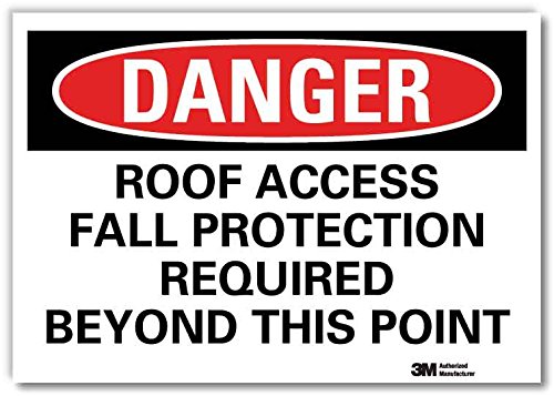 Smartsign U3-1959-RD_14X10 "Danger ROOF Access Fall Protection Required Beyond This Point" Reflective Self-Adhesive Decal, 14" x 10"