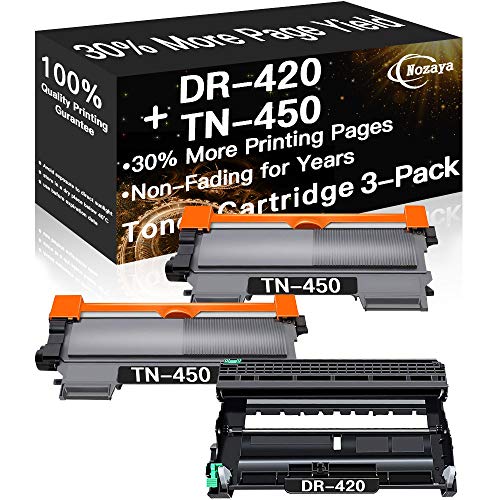 Compatible 3-Pack (1x Drum Unit + 2X Toner) DR420 Drum Unit DR-420 and TN450 Toner Cartridge TN-450 Used for Brother MFC-7460DN 7860DW DCP-7065DN 7060D HL-2240 2132, by Nozaya