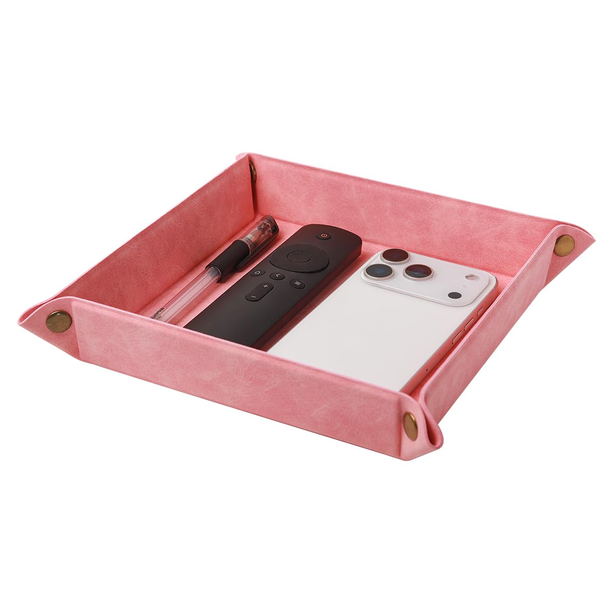 WAYIFON Taschenleerer - Tablett Organizer, Ablage Aufbewahrungsbox, Kunstleder Ablageschale Schlüsselschale für Uhren Handy Schmuck Schlüssel Münzen Geldbörse und Büroausstattung，Rosa