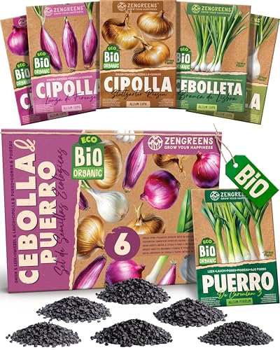ZenGreens® - Set de semillas de cebolla & puerro eco - 6 variedades para cultivar fácilmente en el jardín, balcón o parterre elevado - Sementes verduras