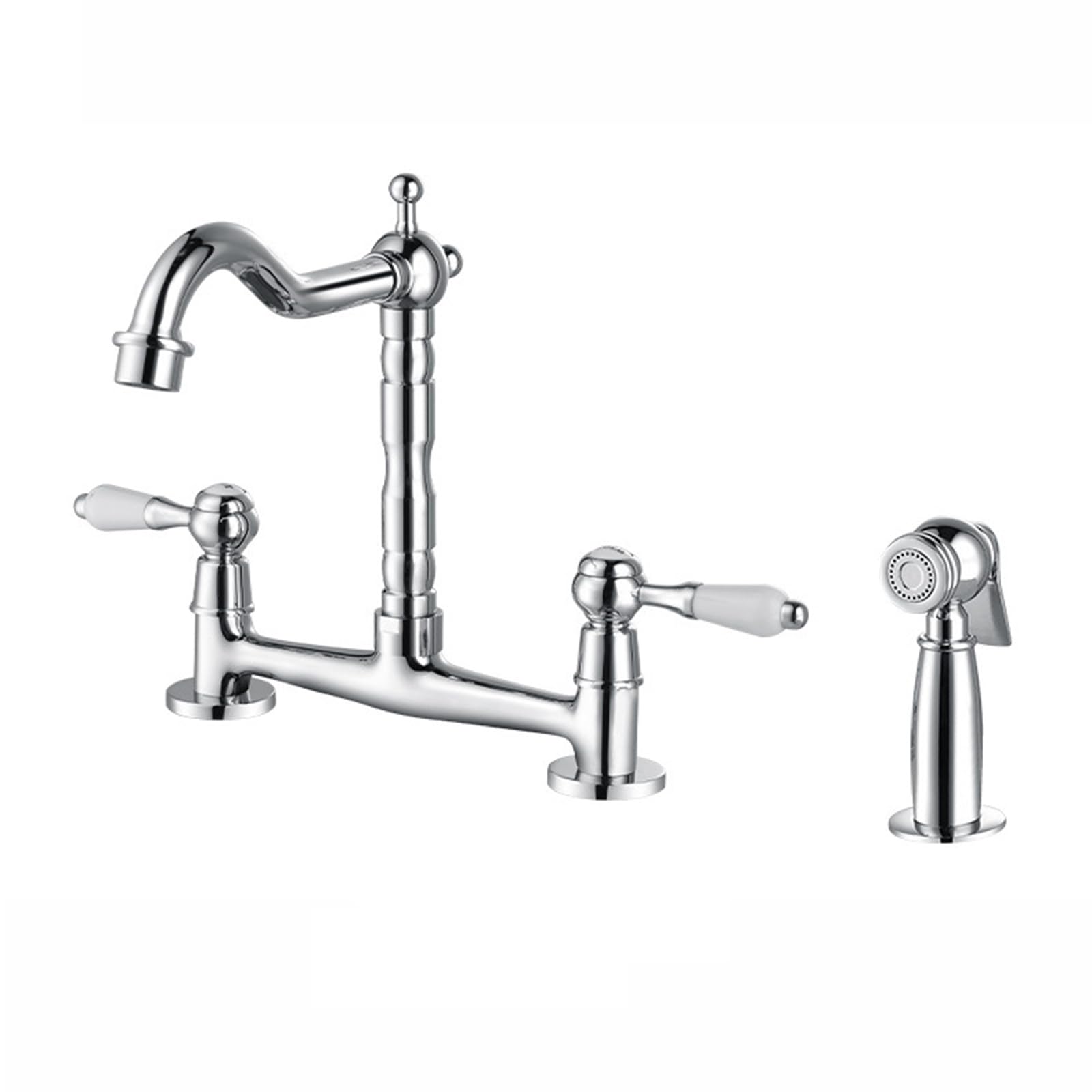 ZYCHSJXA Kitchen Tap Mixer 2 Hole Double Handle Bridge with Sprayer Brass Chrome-Plated Silver