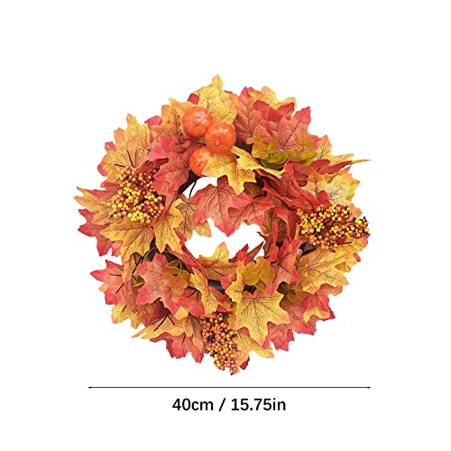 16 Inch Small Orange Pumpkins Maple Leaves Fall Wreaths for Front Door (Yellow) - image 7