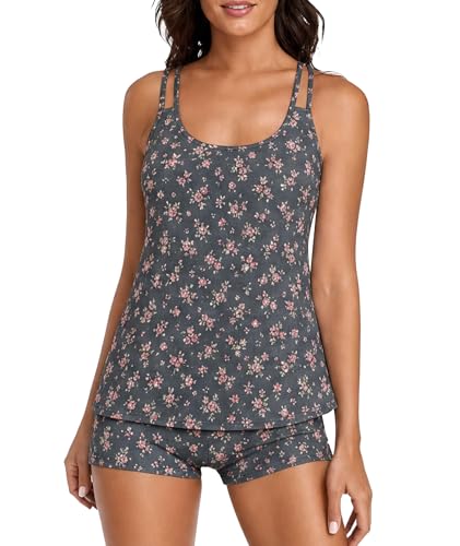 Image of Urchics 2026 Women Two Piece Tankini Swimsuit Tummy Control Plus Size Long Torso Top and High Waisted Boyshorts Bathing Suits