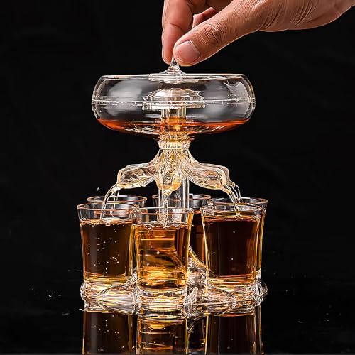 Focenat Distributeur Boisson et 6 Verres à Shot, distributeur de vin, Distributeur de 6 verres à liqueur et support, séparateur de liquide pour boissons, cocktail, bière, Vodka