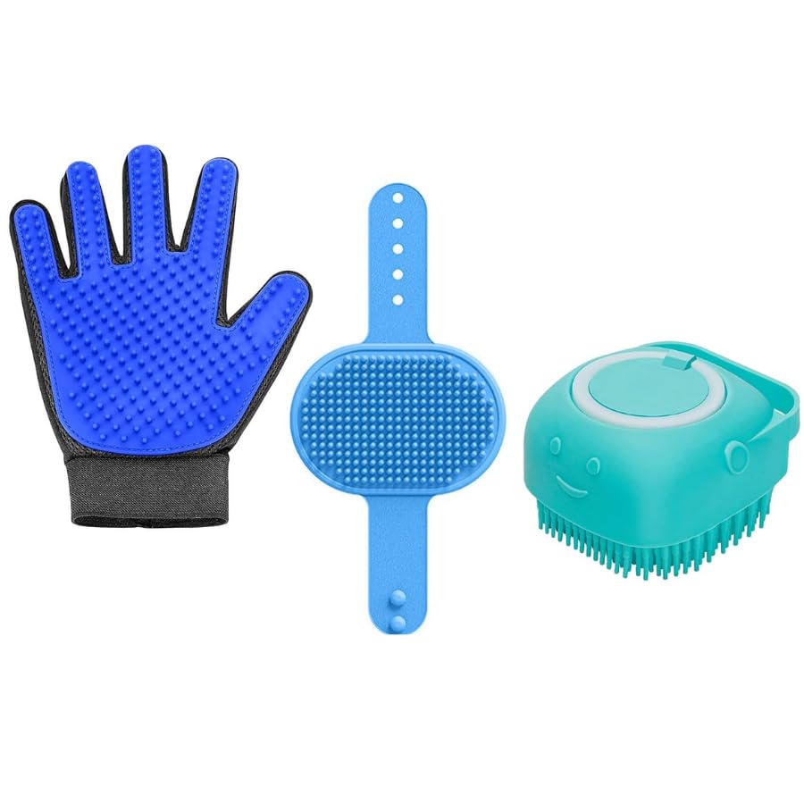KittuPet Pet Grooming Combo of Self-Cleaning Brush Massaging Brush for Dogs & Cats | Push-Button Clean, Retractable Teeth and Soft Silicone Bristle (5 Finger Glove + bathing Glove + Brush) (B0CZ48KXNB) Amazon Price History, Amazon Price Tracker