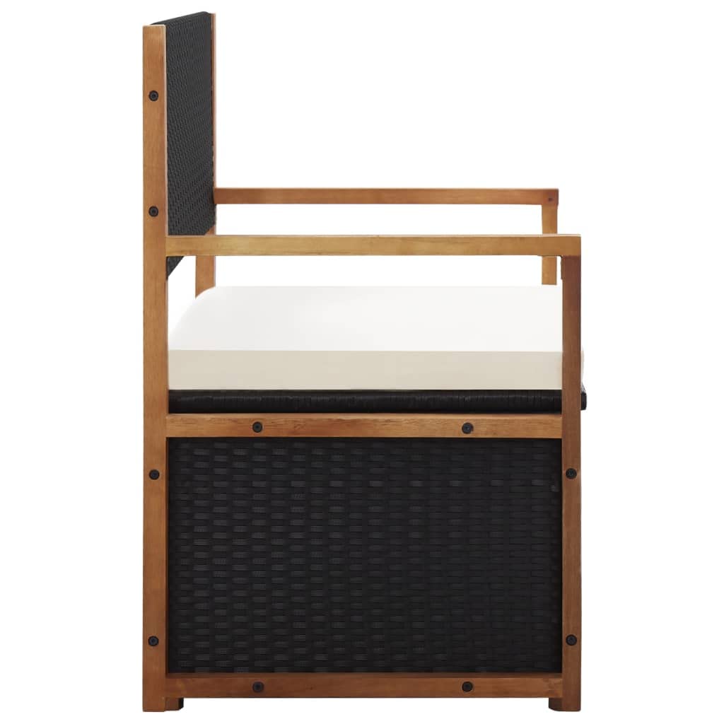 Hommdiy Akazienholz Massiv Bank mit Stauraum Sitzbank Gartenbank Gartentruhe Truhenbank Kissentruhe Kissenbox Auflagenbox 110cm Poly Rattan Schwarz/Grau (Schwarz)