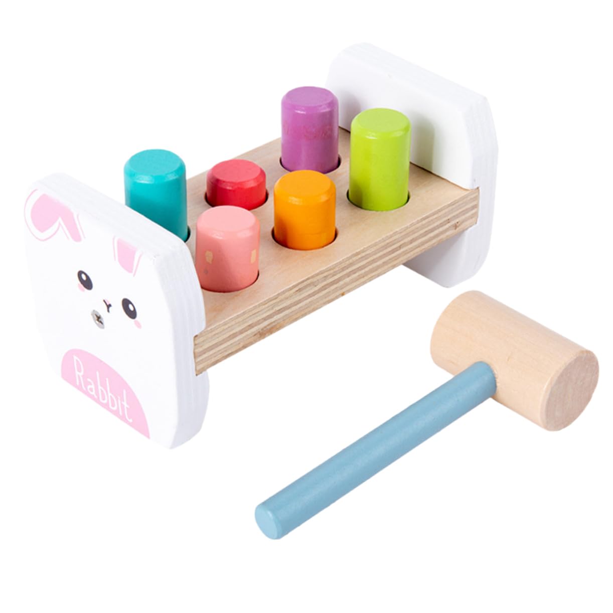 Milisten 1 Set Rabbit Pile Driving Table Cognition Knock Hammering Plaything Funny Knocking Plaything Hammering Wooden White