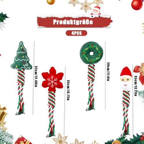 Tyafzzn 4 Stück Hundespielzeug Weihnachten, Hundespielzeug Unzerstörbar, Naturbaumwolle Hundespielzeug, Tolles Hundespielzeug für Geschenke für Hunde