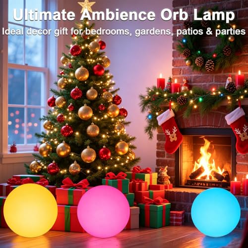 Image of 16 In Cordless LED Glowing Ball Light, LED Globe Orb Night Light w /Remote,16RGB Color Changing Waterproof Light Up Ball Rechargeable Indoor /Outdoor Mood Lamp for Nursery Garden Patio Party Bar Decor.