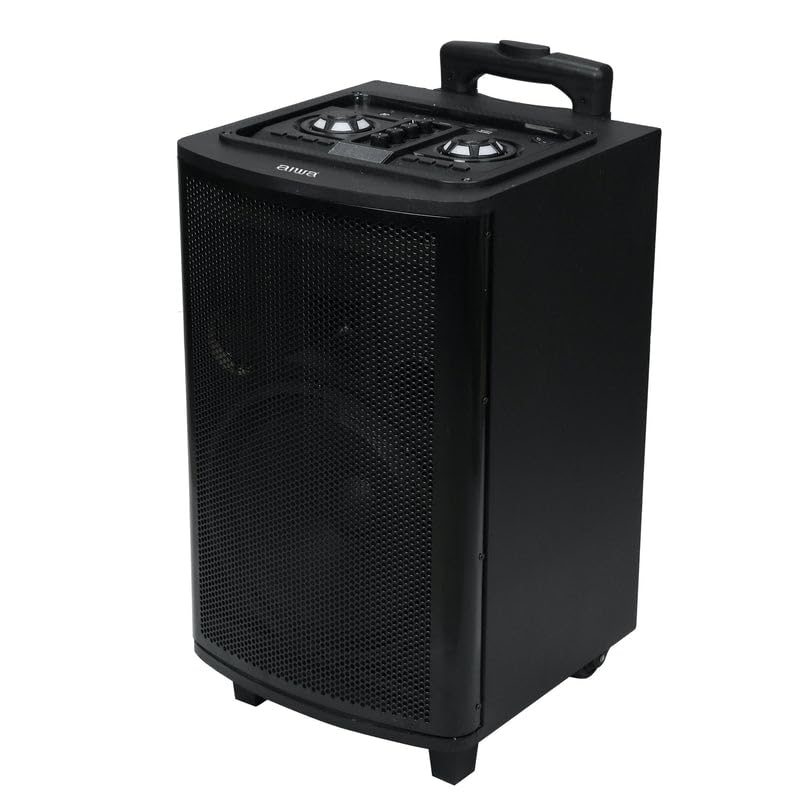 Image of Aiwa Aw-Tr101 Bluetooth Trolley Party Speaker | 100W Powerful Sound with 10 inch Subwoofer, Dynamic Bass Boost, 2 Wireless Mics, 6H Backup, 7200Mah Battery, Party Lights, Recording Feature, Black