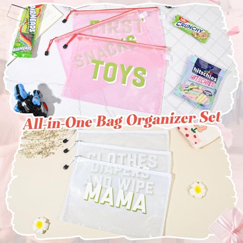 Image of 6pcs Hospital Diaper Bag Organizing Pouches for Labor and Delivery, Maternity Essentials Diaper Bag Organizer for Mommy Travel - White /Pink