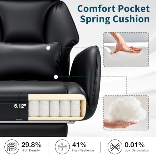Image of HOFFREE Criss Cross Office Chair with Foot Rest 440 lbs Heavy Duty Ergonomic Desk Chair with Flip-Up Arms Wide Seat PU Leather Executive Gaming Chair with Lumbar Support