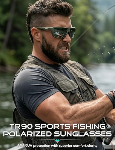 Image of ATTCL Polarized Sunglasses Men for Fishing: UV Protection Lightweight TR90 Sports Wrap Sun Glasses Driving Golf Running