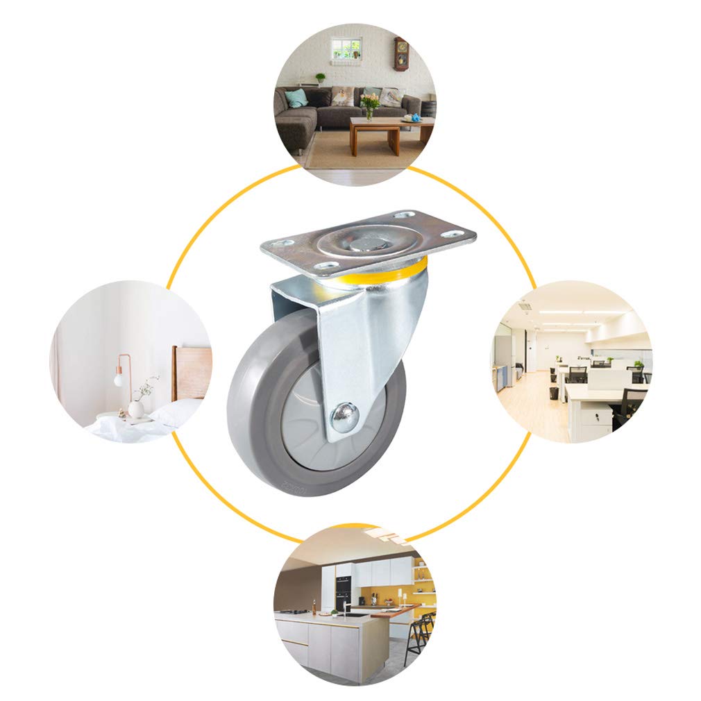 4 Ruedas giratorias de Alta Resistencia con Doble Bloqueo, Placa Superior de 360°, Caucho TPR Gris, sin Ruido, Doble rodamiento de Bolas, carros y Muebles (4 Pulgadas).