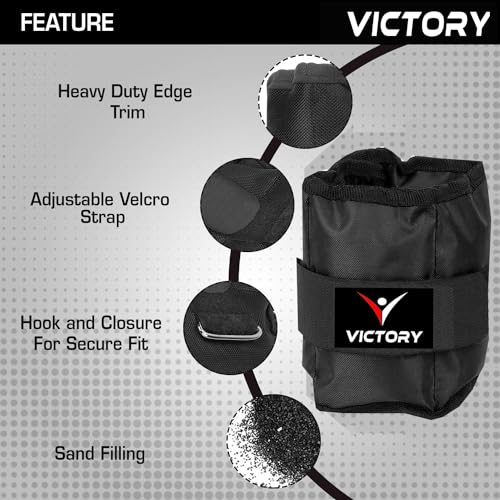 Image of VICTORY Professional Wrist /Ankle Weight Pair | Resistance Exercise | Wrist Ankle | Fitness Band | Unisex Workout Equipment | Finest-Quality Polyester Fixed (500gm Pair, Black)