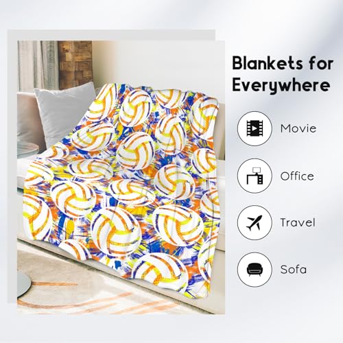 Volleyball Blanket, Cozy Soft Throw Gifts for Mens, Cool White Flannel Throw Blankets for Bed Couch, 60x80 Inches