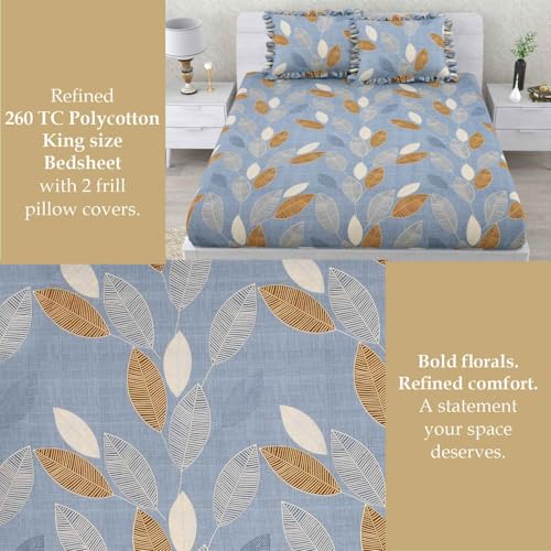 Image of Dream Weaverz- Polycotton Printed Double Bed Size Fitted Elastic Bedsheet,2 Pillow Cover,260 Thread (72 inch x 78 inchx7 inch) Home, Bedroom (Blue-2, King)