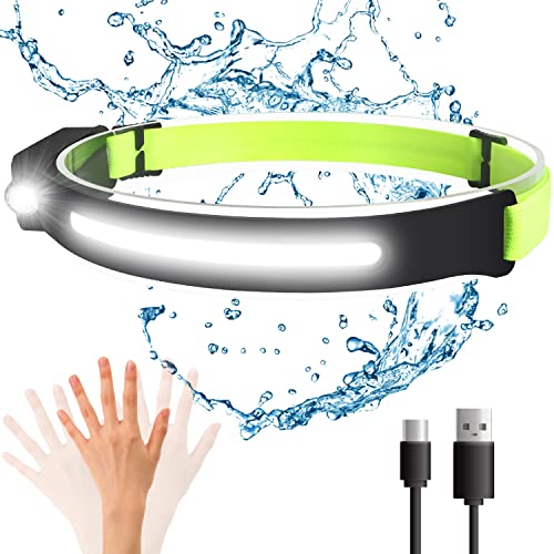 Linterna Frontal, Linterna Frontal LED Recargable Súper Brillante Impermeable 5 Modos Linterna Frontal Impermeable USB, Correr, Camping, Bicicleta, Pesca (Verde Fluo) Cover