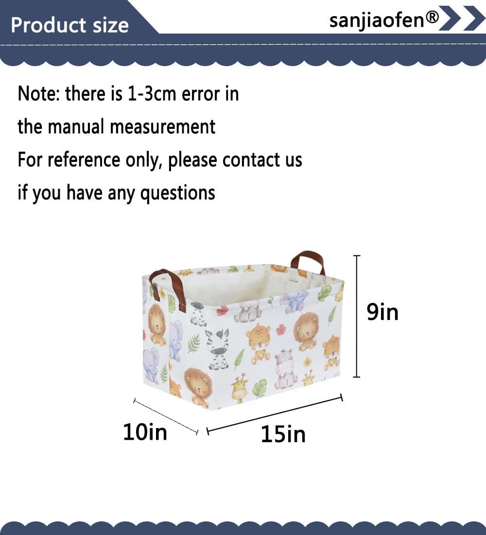 Rectangular Kids Storage Bins,Baby Baskets Organizer.Waterproof PE Coating Cute Basket with Handles.Woodland Nursery Decor,Toys Box,Books Basket, (Cute Animal)