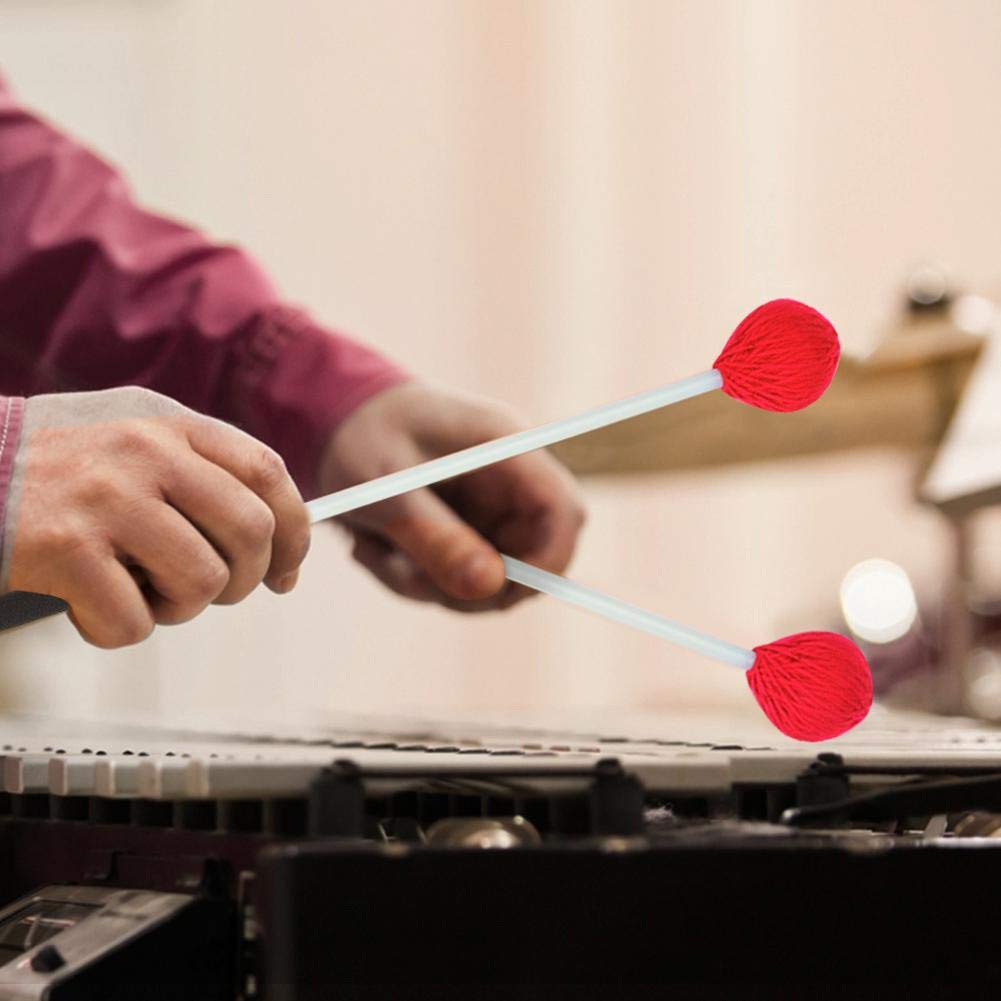 Bacchette Marimba 1 Paio, Testa di Lana e Manici in Fibra di Vetro per Principianti(rosso)