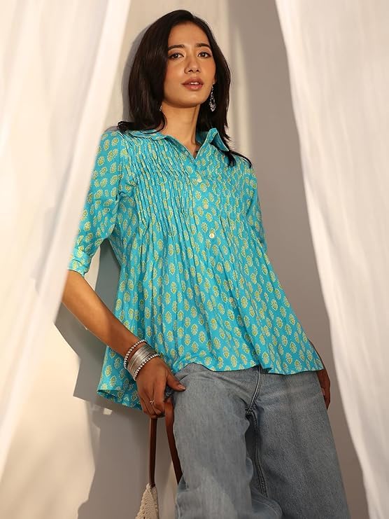 Image of Libas Printed Cotton A-Line Kurti for Women
