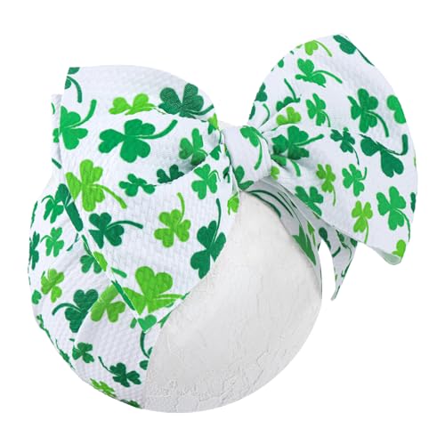 Image of YanJie 7" St.Patrick's Day Baby Girls Headbands Shamrock Print Baby Bows Newborn Wide Hair Bows Handmade St.Patricks Elastics Headband Hair Accessories Gift for Infant Toddlers Kid